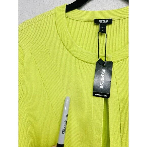 Express Body Contour Ribbed Crop Cardigan And Mini Skirt Set Medium Lime NWT - Picture 6 of 12